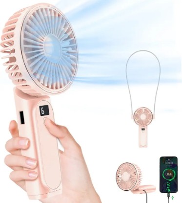 Picture of TUNISE Portable Handheld Fan, Neck Fan, 4000mAh Desk Fan, 180° Adjustable, 6 Speed Wind, Display Electricity in Real Time, USB Rechargeable Foldable Fan, Quiet Personal Fan as Power Bank