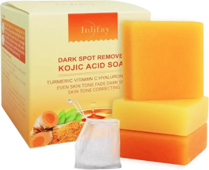 Picture of Inlifay Kojic Acid Soap Dark Spot Remover : Turmeric Soap with Vitamin C, Vitamin E, Retinol, Collagen, Hyaluronic Acid, Moisturizing for Body & Face