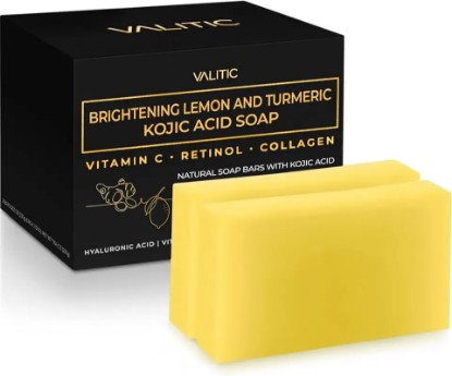 Picture of VALITIC Brightening Lemon & Turmeric Kojic Acid Soap with Vitamin C, Retinol, Collagen - Original Japanese Complex Infused with Hyaluronic Acid, Vitamin E, Shea Butter, Castile Olive Oil (2 Pack)