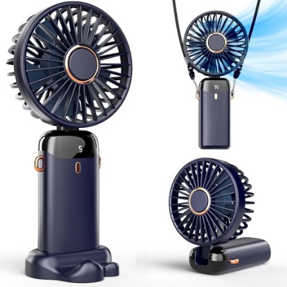 Picture of Koonie Portable Handheld Fan, Battery Operated Fan with Base, 8 Hours, Digital Display, 5 Speeds, 90° Ajustable, Rechargeable Mini Fan for Outdoor Indoor