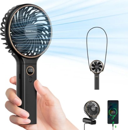 Picture of SWEETFULL Handheld Fan, Portable Fan, 5000mAh Rechargeable Battery, 6 Speed Wind, LED Display, Personal Mini Travel Fan with Backup Power, Hand Held Fan USB Foldable Electric Fan for Women Girl