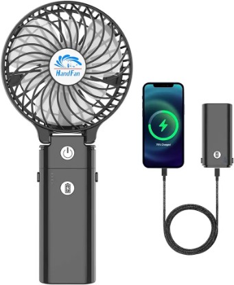 Picture of HandFan 5200mAh Portable Handheld Fan, Personal Hand Held Makeup Fan, Foldable Small Desk Fan, Rechargeable Fan Detachable Handle Design, Cooling Fan for Travel, Outdoors, Indoors-Black&Transparent