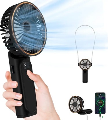 Picture of TUNISE Portable Handheld Fan, Portable Fan Rechargeable, 4000mAh, 180° Adjustable, 6 Speed Wind, Display Electricity in Real Time, USB Rechargeable Foldable Fan, Quiet Personal Fan with Power Bank