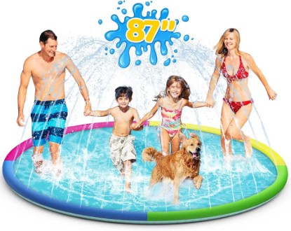 Picture of Splash Pad for Kids and Dogs, 87" Extra Large Sprinkler Outdoor Water Toys for Toddlers 1-3 and Kids Ages 4-8, Non Slip Big Dog Summer Play Pool for Backyard, Outside Splash Mat for Girl Boy (Color)