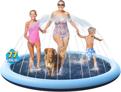 Picture of VISTOP Non-Slip Splash Pad for Kids and Dog, Thicken Sprinkler Pool Summer Outdoor Water Toys - Fun Backyard Fountain Play Mat for Baby Girls Boys Children or Pet Dog (77 inch, Blue&Blue)