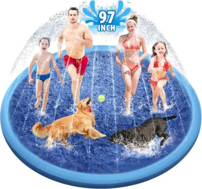 Picture of Raxurt Splash Sprinkler Pad for Dogs Kids, 97 Inch Anti-Slip Thickened Dog Pool Durable Upgrade Bath Pool Pet Summer Outdoor Water Toys, Blue