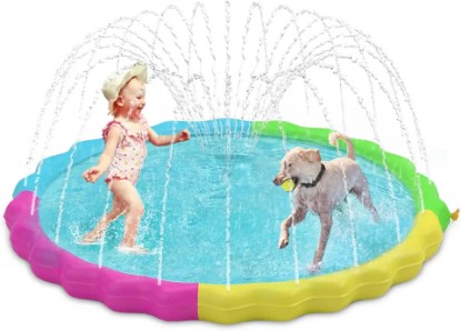 Picture of Heeyoo Splash Pad for Kids, Non-Slip Splash Pad for Toddler Summer Outdoor Water Toys, Sprinkler Pool for Kids Outdoor Play, Scratch Resistant Thicken Dog Splash Pad, Fountain Play Mat for Kid Toddler