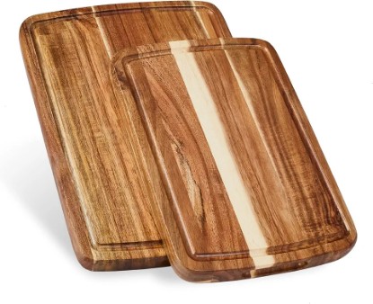 Picture of Set of 2 Sonder Los Angeles Acacia Wood Cutting Boards with Juice Groove, Gift Box Included - Small & Medium Sizes: 14x10x1in & 12x8x1in. Ideal for Meat, Vegetables, and Organic Produce Sustainable