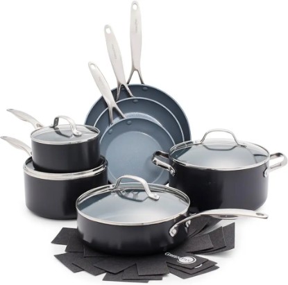 Picture of GreenPan 11 Piece Valencia Pro Ceramic Nonstick Cookware Set, PFAS-Free, Induction Ready, Hard Anodized Pots & Pans with Lids, Compatible on All Cooktops, Dishwasher & Oven Safe, Gray Cradle to Cradle Certified