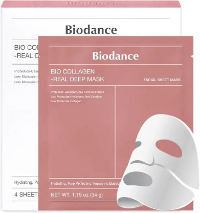 Picture of BIODANCE Bio-Collagen Real Deep Mask, Hydrating Overnight Hydrogel Mask, Pore Minimizing, Elasticity Improvement, 34g x4ea