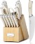 Picture of KUISINE Chef Knife Set,High Carbon Stainless Steel Block Knife Set,Knife Block Set with Built-in Sharpener,Sharp Knife Set Forged,Elegant Gift(Ivory,15pcs）