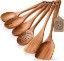 Picture of Boxiki Kitchen Luxury Teak Wood Utensil Set - Elegant 6-Piece Cooking Ensemble Including Spoons, Server, Scraper & Spatula - Expertly Crafted for Culinary Excellence