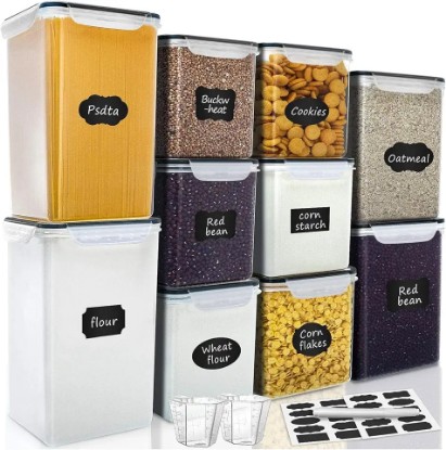 Picture of VERONES Large Tall Airtight Food Storage Containers, 10 PACK Plastic Airtight Kitchen & Pantry Organization, Ideal for Flour & Sugar Plastic Canisters with Labels