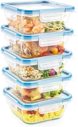 Picture of Snapware Total Solutions (5-Pack, 4 Cup) Glass Food Storage Containers Set, Airtight & Leakproof Locking BPA-Free Lids, Freezer Dishwasher Microwave Safe