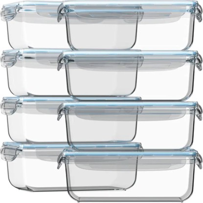 Picture of Razab 16 Pc (Set of 8) 30 Oz Glass Food Storage Containers with Lids, Airtight Large Reusable Leak Proof BPA Free Food Prep Containers, Freezer to Oven Safe
