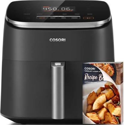 Picture of COSORI Air Fryer 9-in-1, Compact & Large 6-Qt, Fast Turbo Modes, 90–450°F Precise Heat for Even Results, Up to 95% Less Oil*, Roast, Bake, Dry, Reheat, Frozen, Broil, Proof, 120V, TurboBlaze, Grey