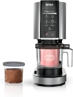 Picture of Ninja NC301 CREAMi Ice Cream Maker, for Gelato, Mix-ins, Milkshakes, Sorbet, Smoothie Bowls & More, 7 One-Touch Programs, with (2) Pint Containers & Lids, Compact Size, Perfect for Kids, Silver