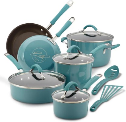 Picture of Rachael Ray Cucina Nonstick Cookware Pots and Pans Set, 12 Piece, Agave Blue
