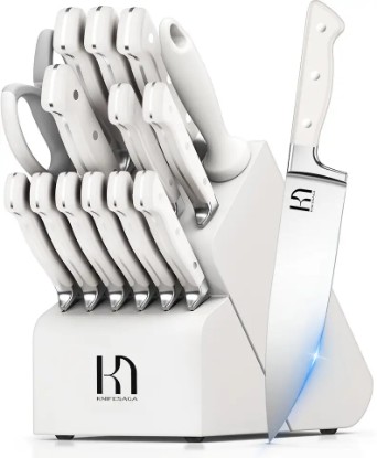 Picture of Kitchen Knife Block Set, 15-Piece Enduring Ultra Sharp Knife Set, Japanese High Carbon Stainless Steel, Premium Forged Knives for Kitchen and Professional Chefs, White