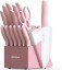 Picture of Astercook Knife Set, Kitchen Knives Set with Block and Sharpener Ceramic Coating 15 Pcs German Stainless Steel Knives Sharp Blade Dishwasher Safe Knife Block Set with Ergonomic Handle, Crystal Pink