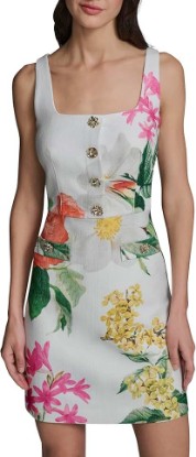 Picture of KARL LAGERFELD Women's Sleeveless Square Neck Tweed A-line Mini Dress