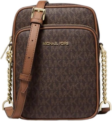 Picture of Michael Kors Michael Michael Kors Jet Set Travel Medium Logo Chain Crossbody Flight Bag (Brown PVC)