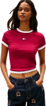 Picture of Tommy Jeans Women's Short Sleeve Cotton Graphic T-Shirts with Embroidered Badge Logo