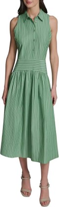 Picture of KARL LAGERFELD Women's Sleeveless Collared Neck Stripe Shirting Midi Wear to Work Dress
