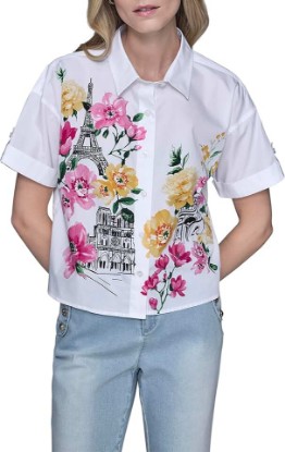 Picture of KARL LAGERFELD Womens Bright Florals Bold Graphic Color Pop Blouse
