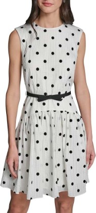 Picture of KARL LAGERFELD Womens Sleeveless Belted Drop Waist Mini Dress