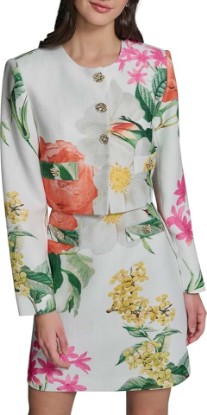 Picture of KARL LAGERFELD Women's Long Sleeve Gold Buttoned Cropped Tweed Jacket