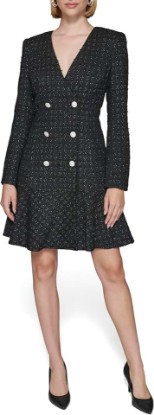 Picture of KARL LAGERFELD Women's Embellished Buttons Long Sleeve V Neck Blazer Dress