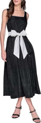 Picture of KARL LAGERFELD Women's Shiny Slub Suiting Tie Belt Sash A-line Dress