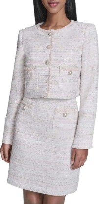 Picture of KARL LAGERFELD Women's Long Sleeve Pull on Metallic Tweed Jacket
