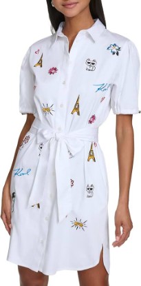 Picture of KARL LAGERFELD Women's Poplin Shirt Dress with Tie Waist