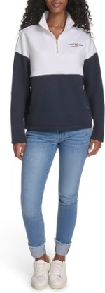 Picture of Tommy Hilfiger Women's 1/4 Zip Mockneck Colorblock Fleece Sweatshirt