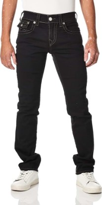 Picture of True Religion Men's Ricky Big T Straight Leg Jean with Back Flap Pockets, Body Rinse Black, 34W X 34L
