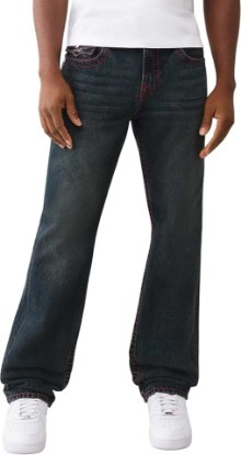 Picture of True Religion Men's TR Ricky Super T Flap Jeans – Straight Fit Stretch Denim, 34" Inseam, Stitching