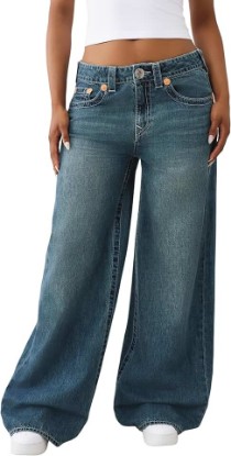 Picture of True Religion Women's Jessie Super Baggy Jeans – Embroidered Logo & Oversized Fit Denim