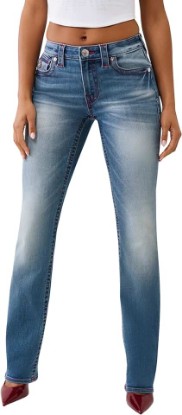 Picture of True Religion Billie Mid Rise Straight Womens Denim Jeans | Signature Horseshoe Back Flap Pockets