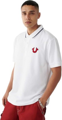 Picture of True Religion Men's JV7 Tipped Polo – Short Sleeve Cut & Sew Knit Polo Shirt with Contrast Trim & Logo