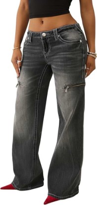 Picture of True Religion Bobbi Low Rise Baggy Women’s Jeans | Big T Stitching, Horseshoe Back Pockets