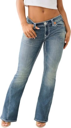 Picture of True Religion Women’s Joey Low Rise Super T Flare Jeans - Denim Flap Pocket Bell Bottom Jeans