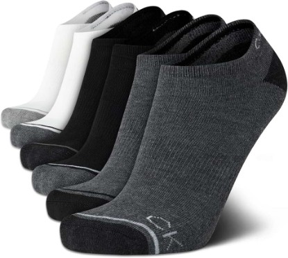 Picture of Calvin Klein Mens No Show Socks - 6 Pack Soft Cotton Blend Cushioned Athletic Low Cut Socks for Men for Sports and Running