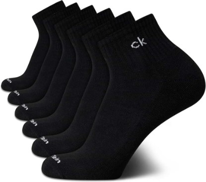 Picture of Calvin Klein Mens Quarter Socks - 6 Pack Cushioned Mini Crew Athletic Socks for Men, Ideal for Running, Sport, and Hiking