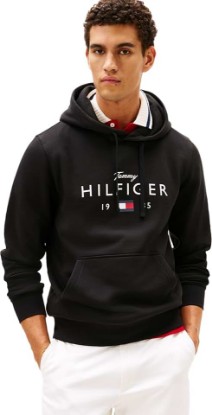 Picture of Tommy Hilfiger Men's Medium Weight Cotton Hoodie Sweatshirt With Printed Logo and Drawstring