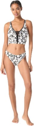 Picture of Michael Kors Swimwear Women's Monotone Floral Lace Up Crop Top, White, Large