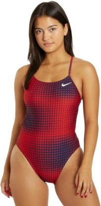 Picture of Nike Women's HydraStrong Multi Print Cut Out One Piece Swimsuit Red Blue, Size 30