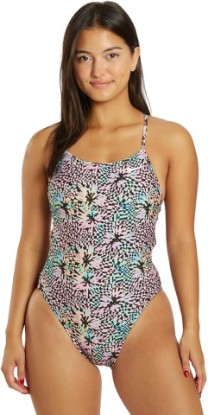 Picture of Nike Women's HydraStrong Multi Print Lace Up Tie Back One Piece Swimsuit Pink Bloom, 36