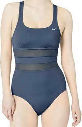 Picture of Nike Womens Mesh Solid Edge V-Back One Piece Swimsuit